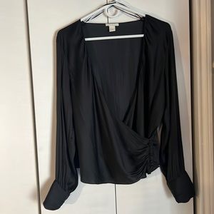 Black satin H&M wrap top, size 14 (runs small)